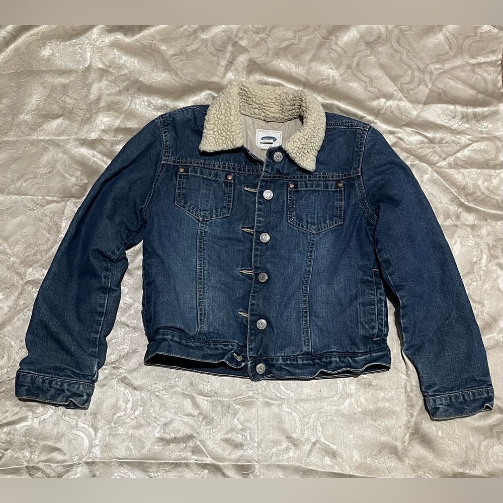 Old Navy Denim Cream Sherpa Jacket Girls 10